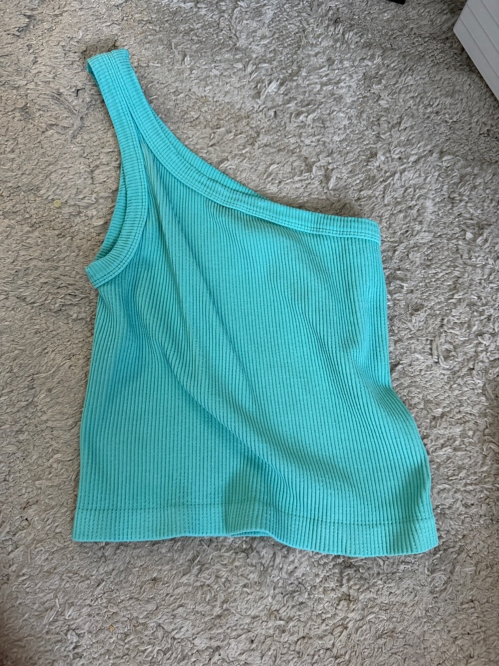 One-Shoulder Ribbed Tank Top - Turquoise